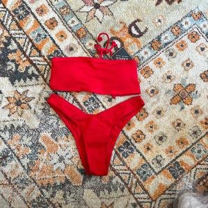 NWT Zaful Red Strapless Ribbed Bikini